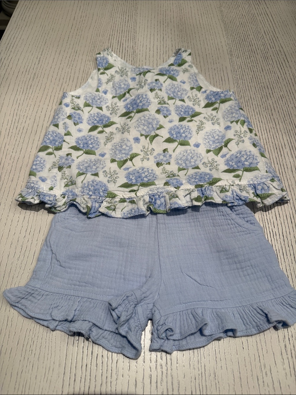 Light Blue Hydrangea Floral Ruffle Tank & Shorts Set
